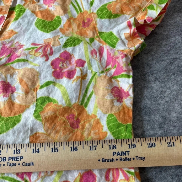 Lands End Tropical Linen Shirt Womens‎ Size 12 Floral Short Sleeve Button Up - Picture 9 of 10